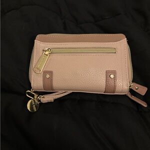Pink and Brown Leather Wristlet